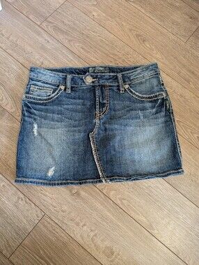 Silver Jeans Y2k Blue Distressed Denim Mini Skirt